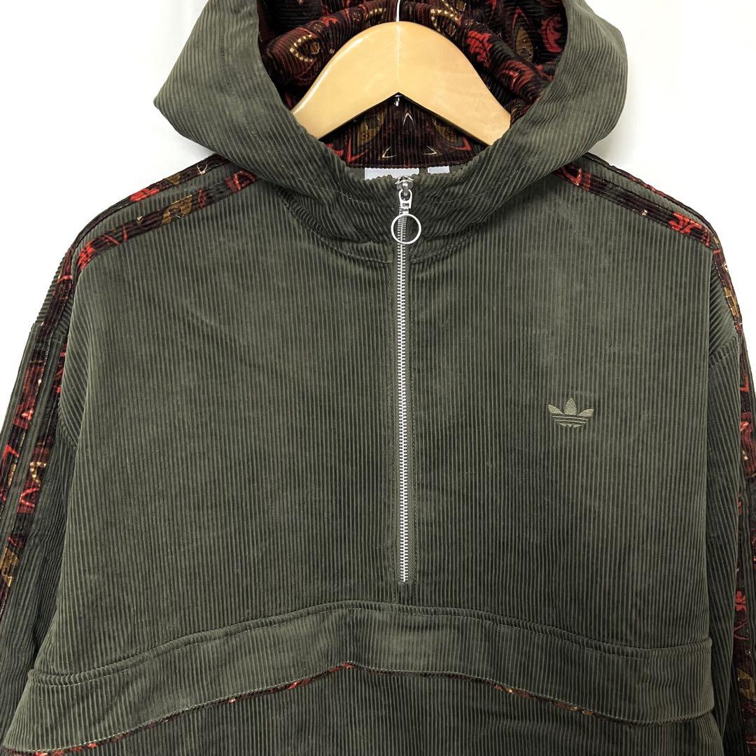 希少 adidas 23AW コーデュロイ フーディー　オリーブ　2XL