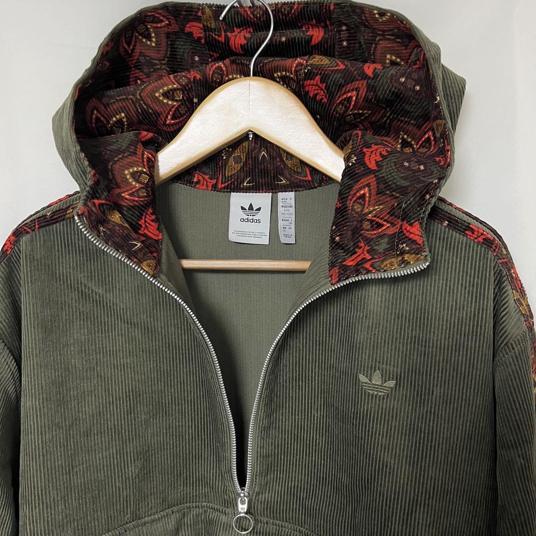 希少 adidas 23AW コーデュロイ フーディー　オリーブ　2XL