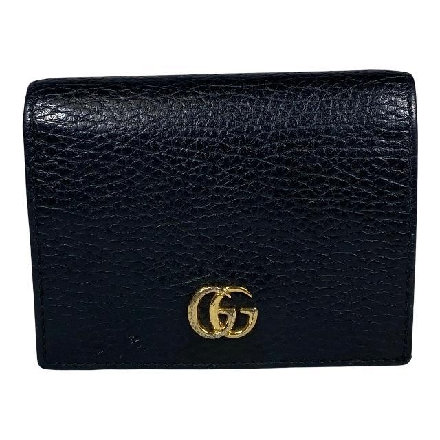 グッチ 456126 二つ折り 財布 折財布 ブラック レザー GG ゴールド
