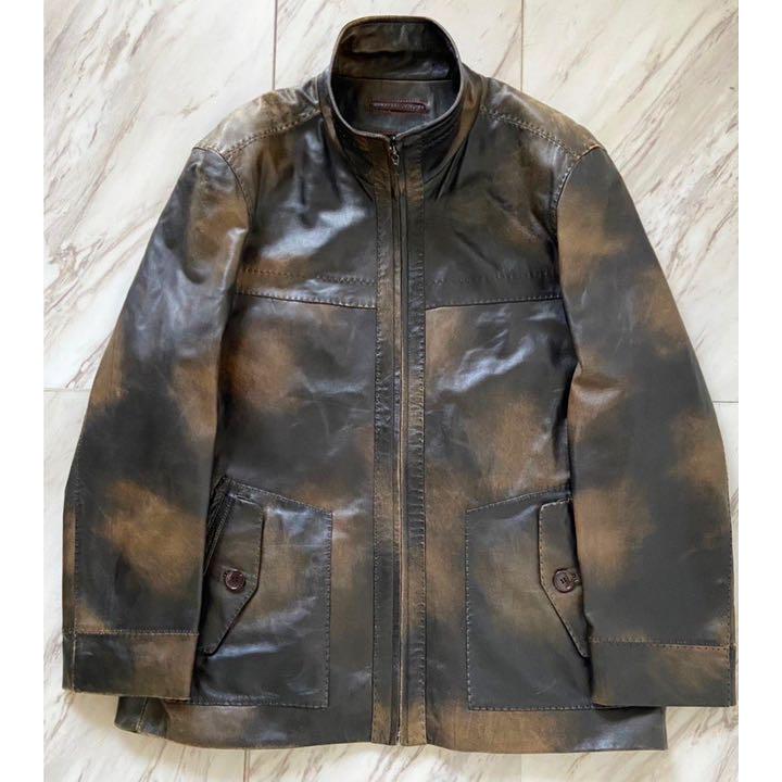 vintage タイダイ染 マーブル加工 デザイン ハイネック レザージャケット パーティを彩るご馳走や 安い販アイテム 【美品】90s ハイネック ジャケット ブルゾン レザー varentino レザージャケット