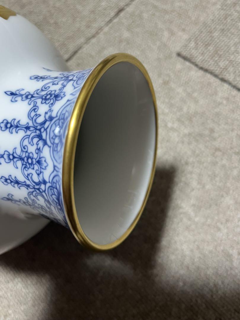 ☆美品》大倉陶園 呉須金蝕雲鶴鯉紋 花瓶