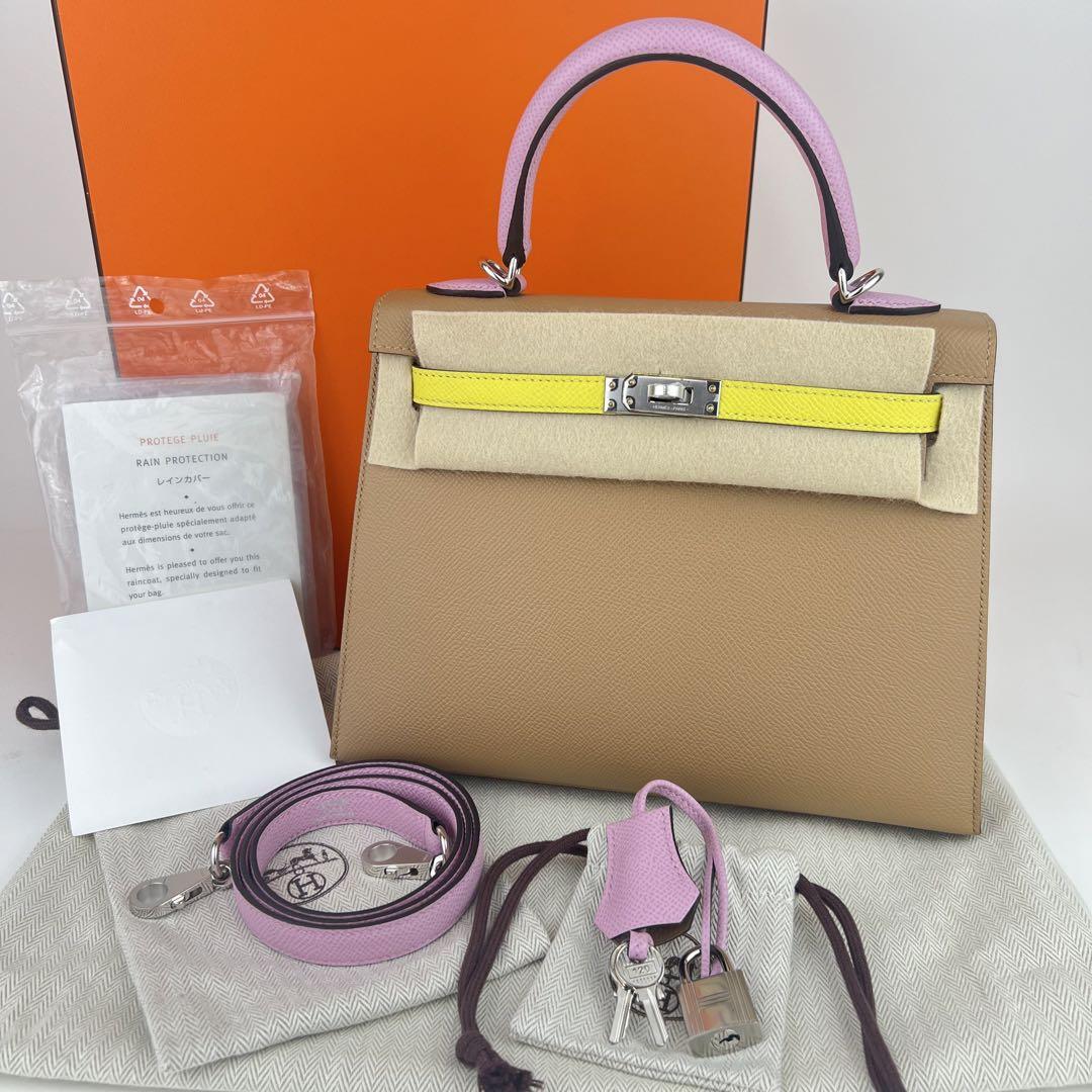 新品 HERMES エルメス ケリー25トリコロール チャイ シルバー金具 B刻