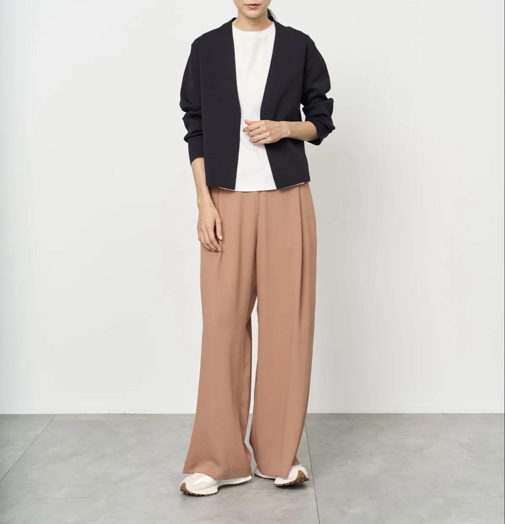 美品 ソージュ ショートニットノーカラージャケット ネイビー Lサイズ