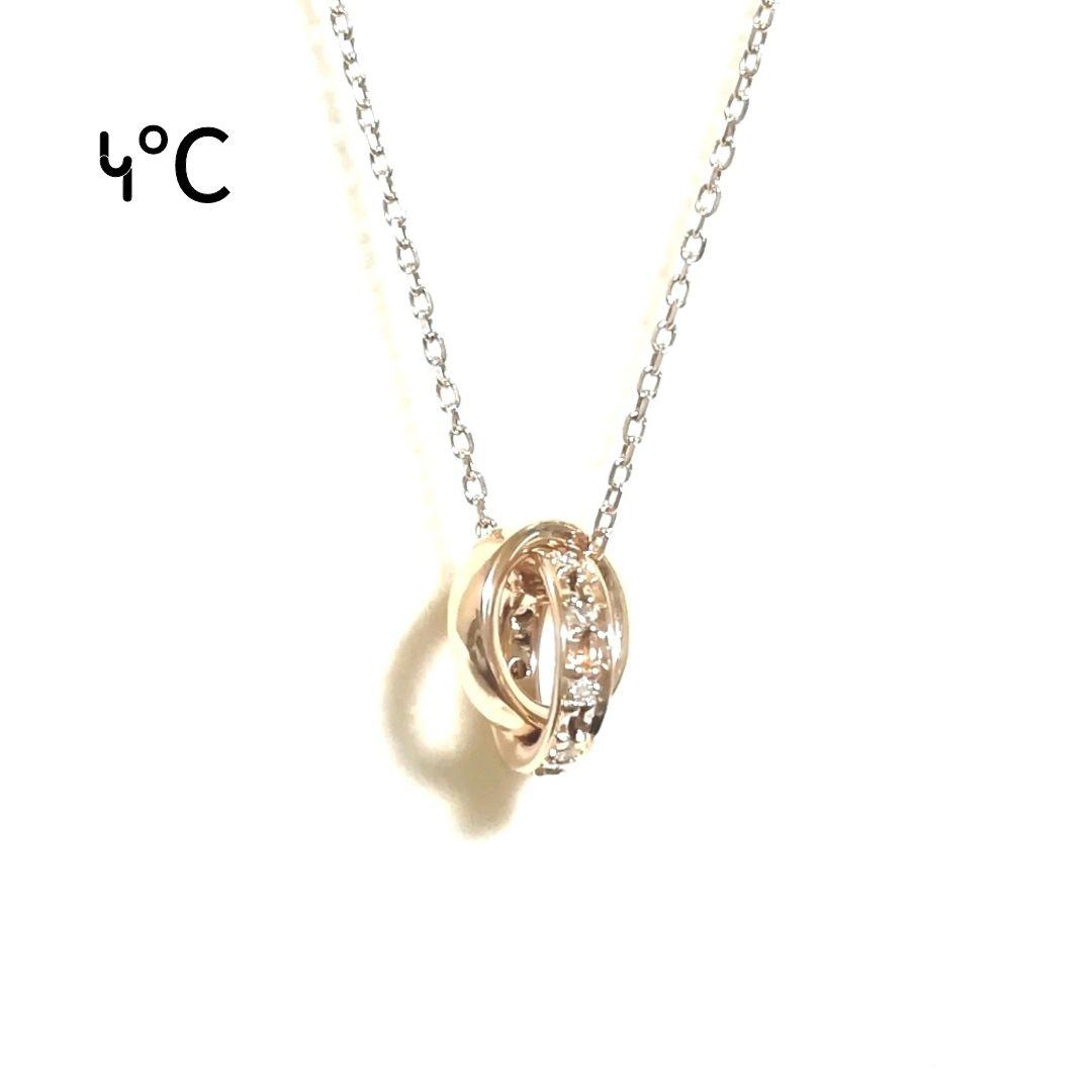 人気を誇る 美品) K10PG◇ダブルループダイヤモンドネックレス 4°C アクセサリー