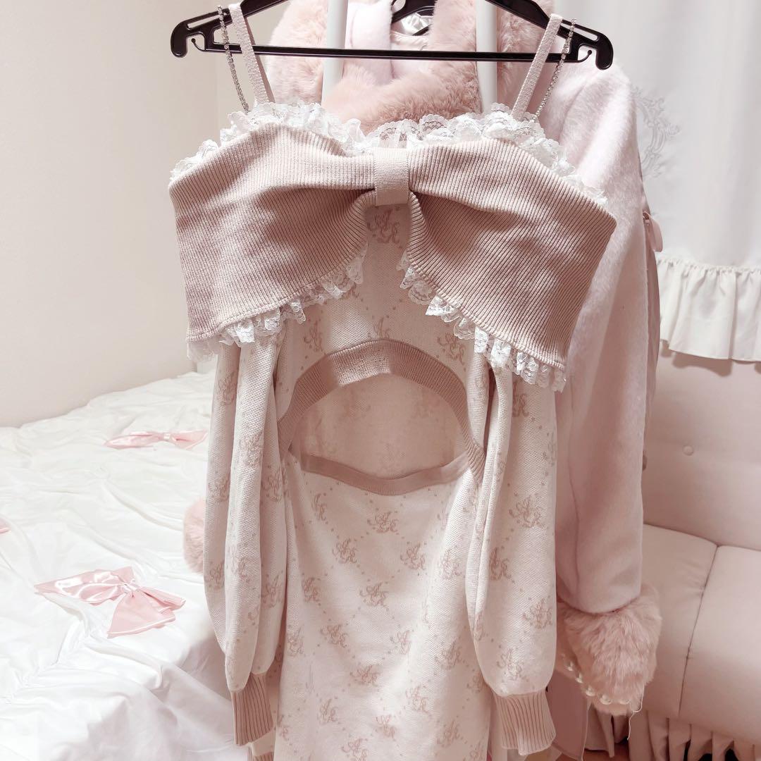 アンクルージュ フロント開きモノグラムワンピース ピンク