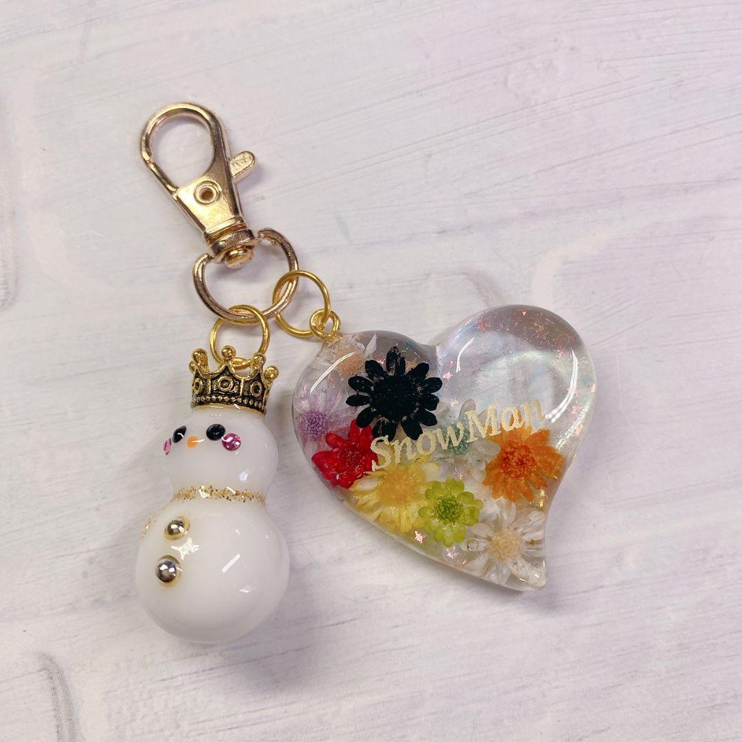 雪だるま & ハート キーホルダー snowman チャーム 推し活