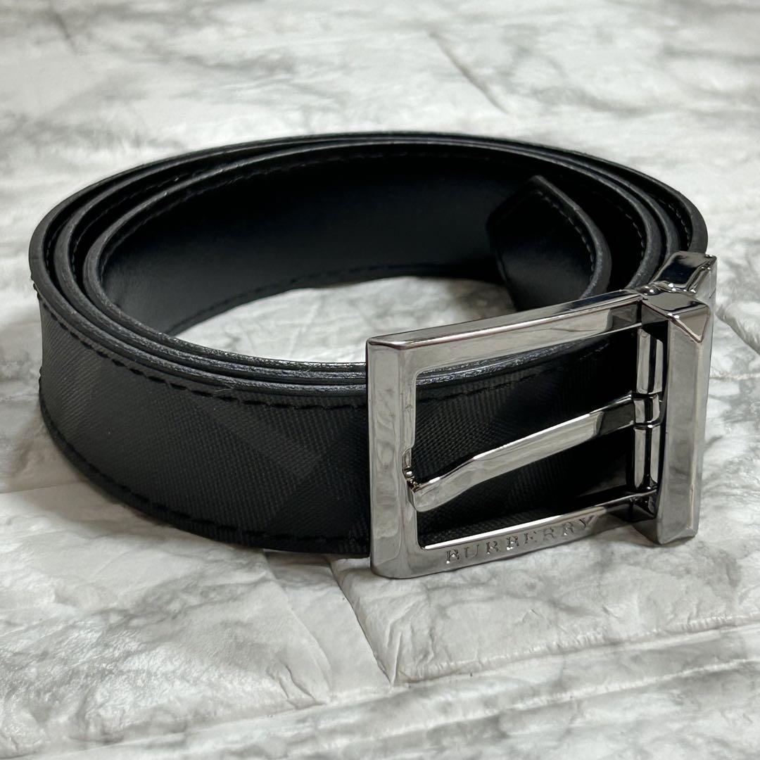 BURBERRY バーバリー メンズ ベルト リバーシブル チェック　ブラック