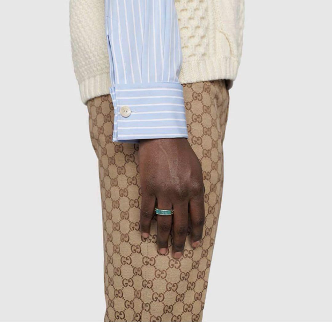 GUCCI ゴルメットチェーン エナメル リング 指輪 ライトブルー 22号