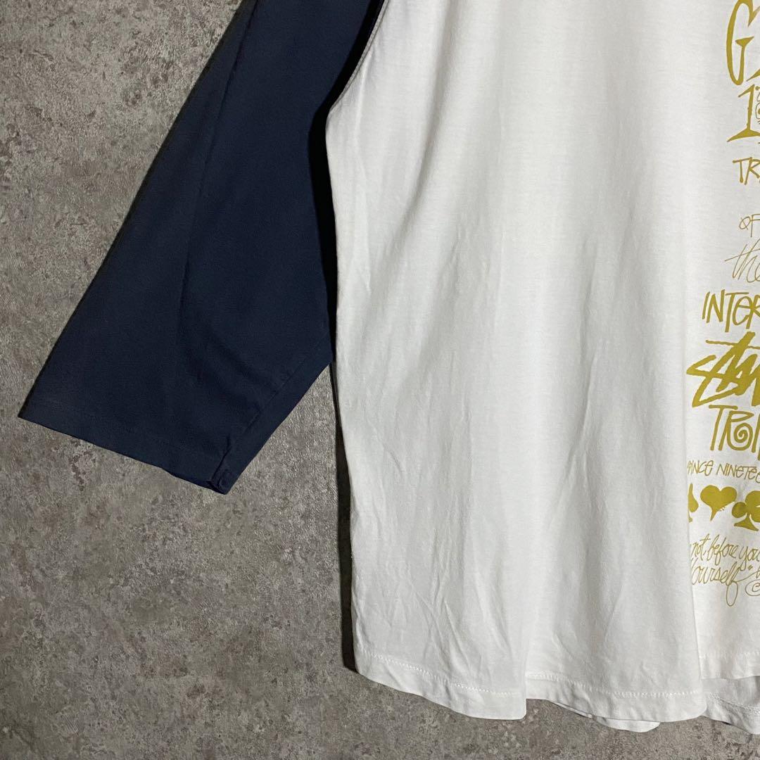 【希少】STUSSYロゴラグランTシャツ バイカラー ステューシー 七分袖