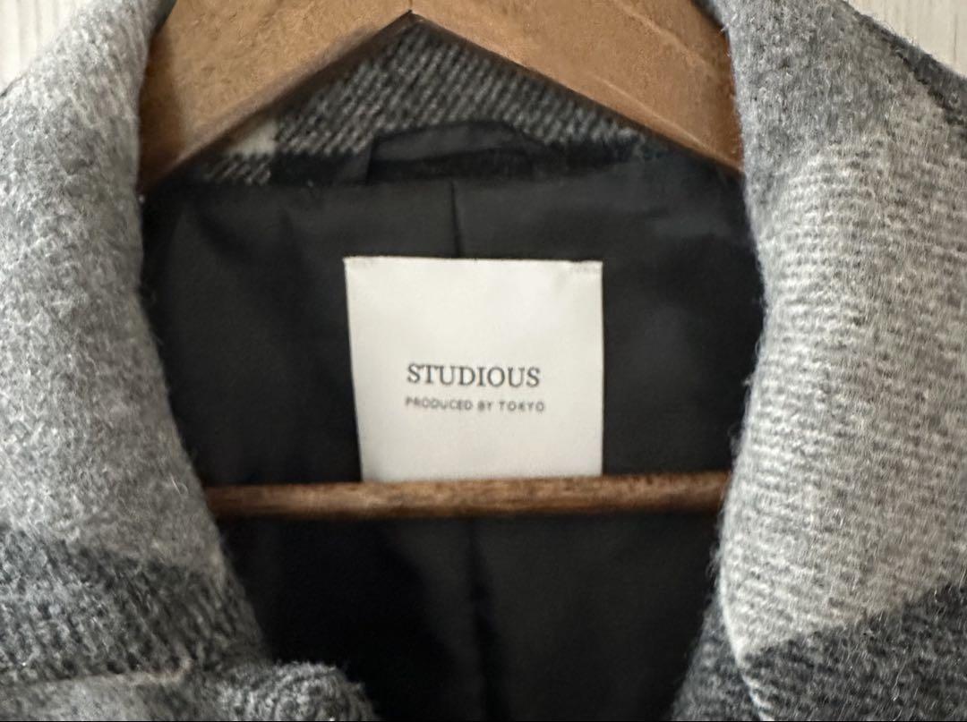 STUDIOUS ビッグチェックダブルメルトンフライフ ロントステンカラーコート