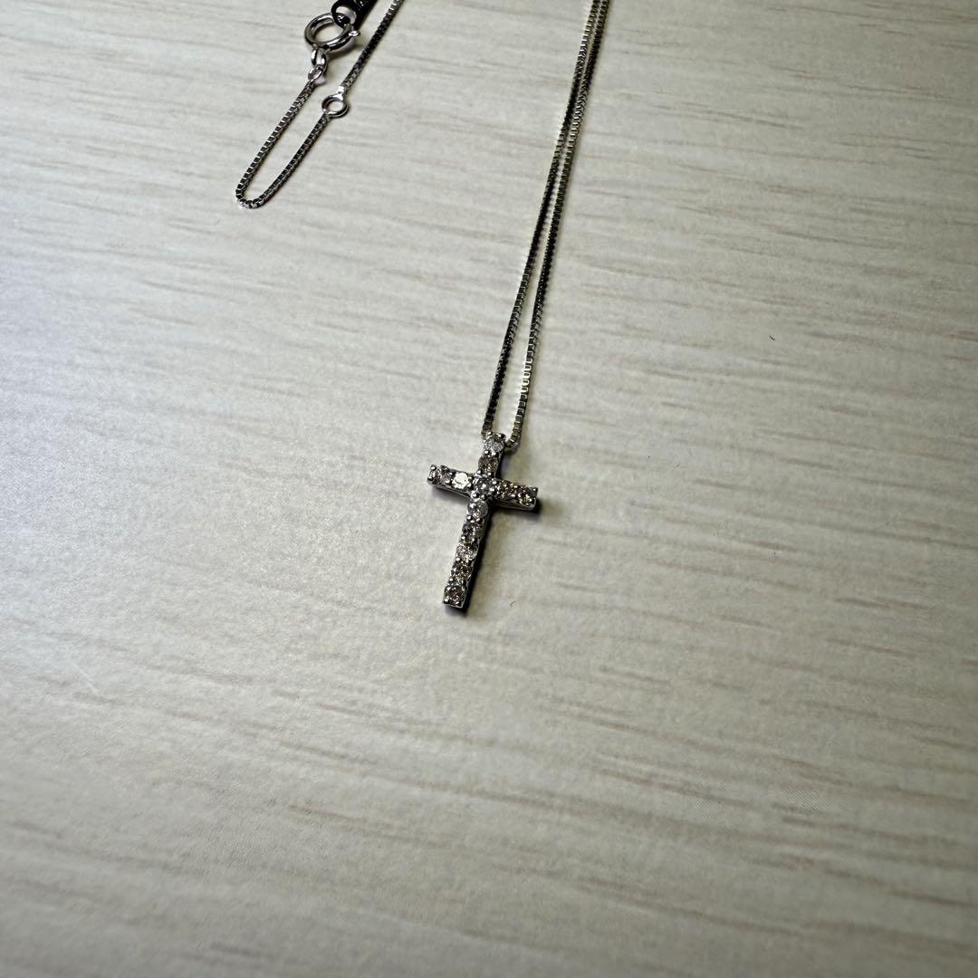 K10 WG ダイヤモンド　クロス　ネックレス　ベネチアン　チェーン 0.20