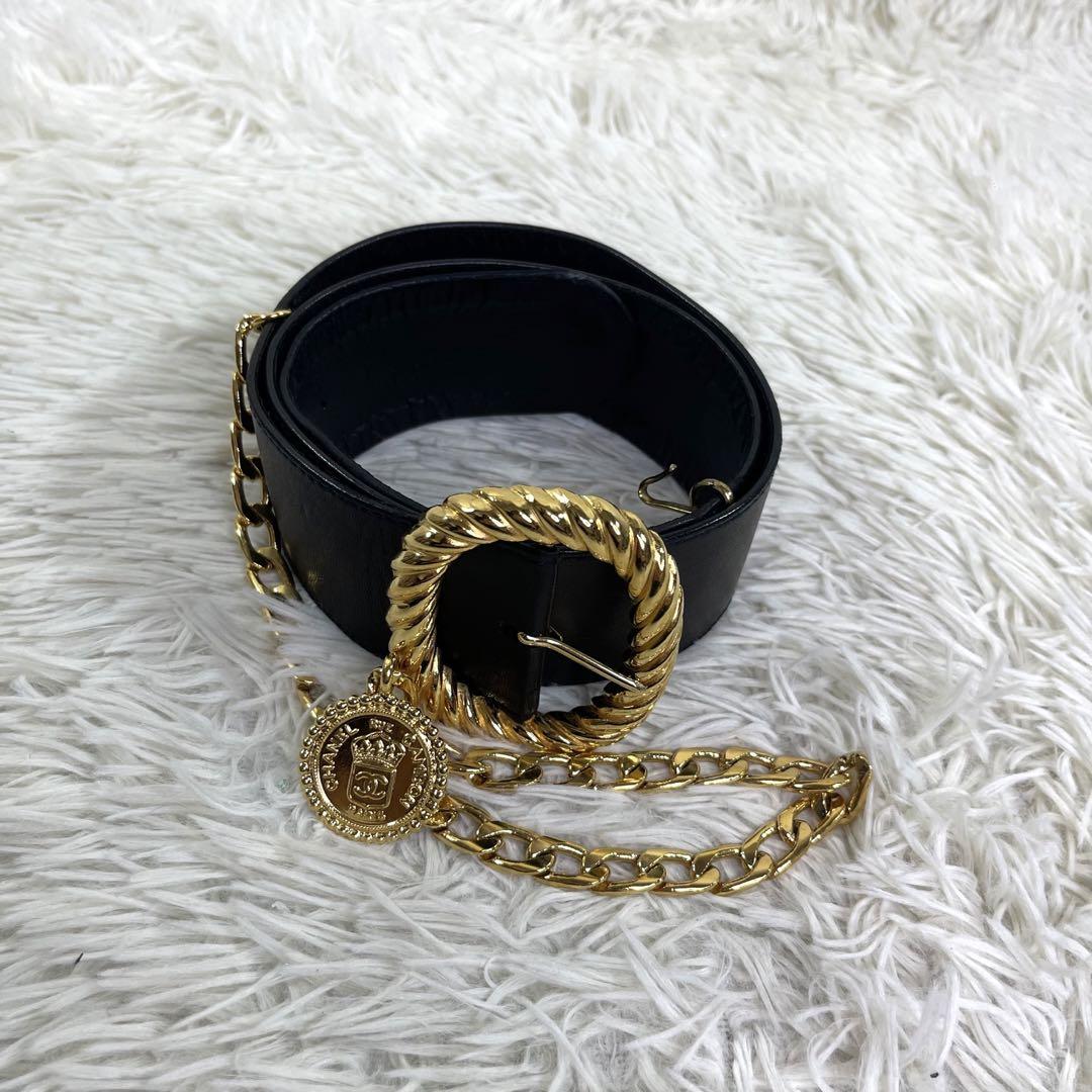 CHANEL  ベルト　ココマーク　カンボンライン レザー　ゴールドチェーン