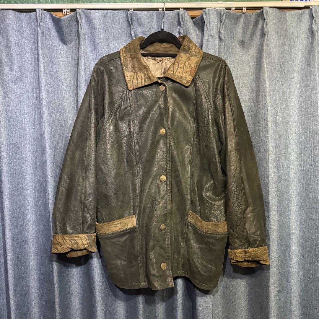 【レア】90s vintage ダークグリーン レザー ジャケット