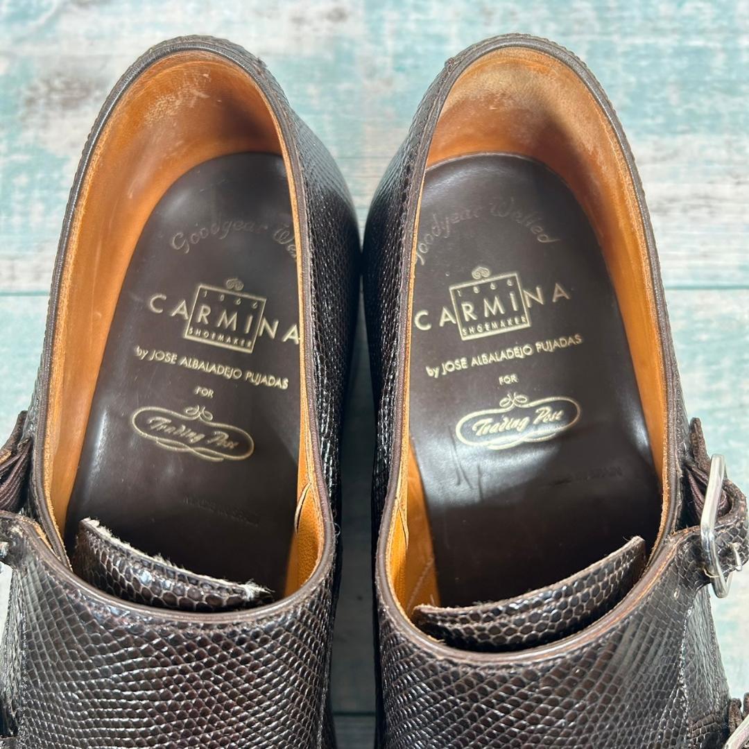 美品 CARMINA リザード UK7 ダブルモンク ドレスシューズ 箱 袋付き