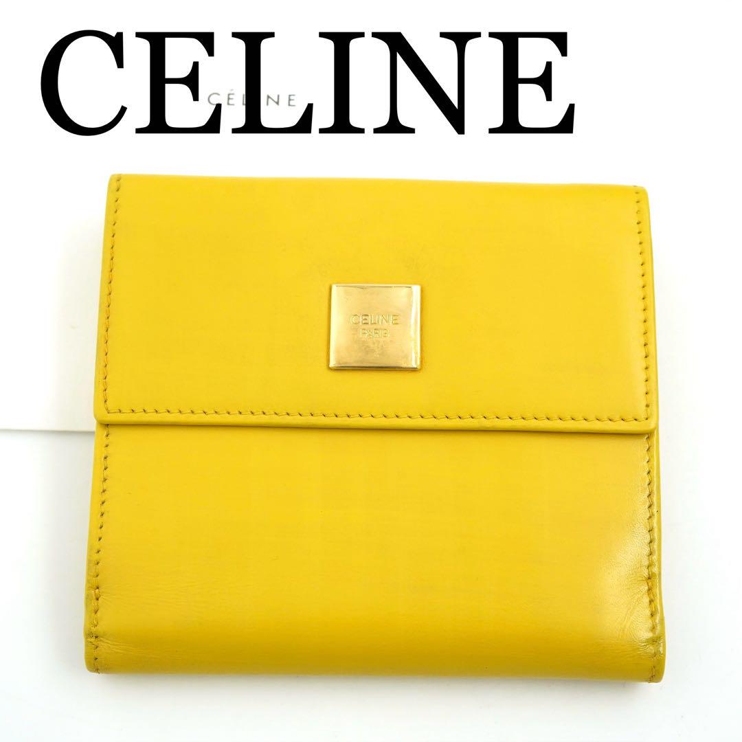 ✨極美品✨ CELINE ミニ財布 マカダム柄 プレート アイコン イエロー