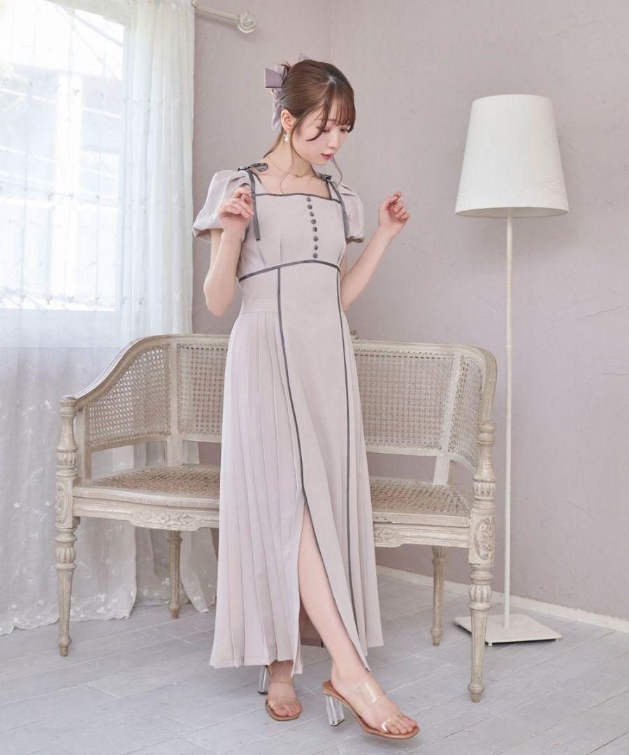 ロゼミューズside pleats piping one pieceベージュ