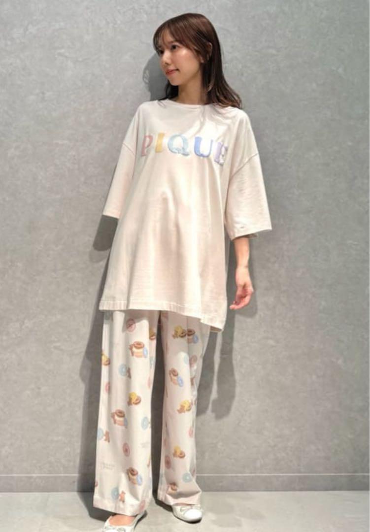 ジェラートピケ　ドーナツベアワンポイントTシャツ&ロングパンツ　ピンク