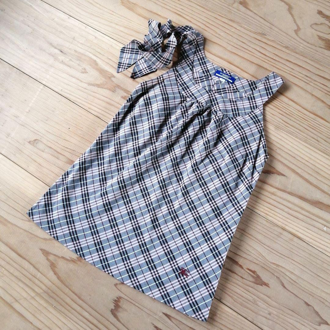 Burberry チェク柄　タンクトップ　リボン バーバリー 肩紐リボン 胸ギャザー ストレッチ タンクトップ