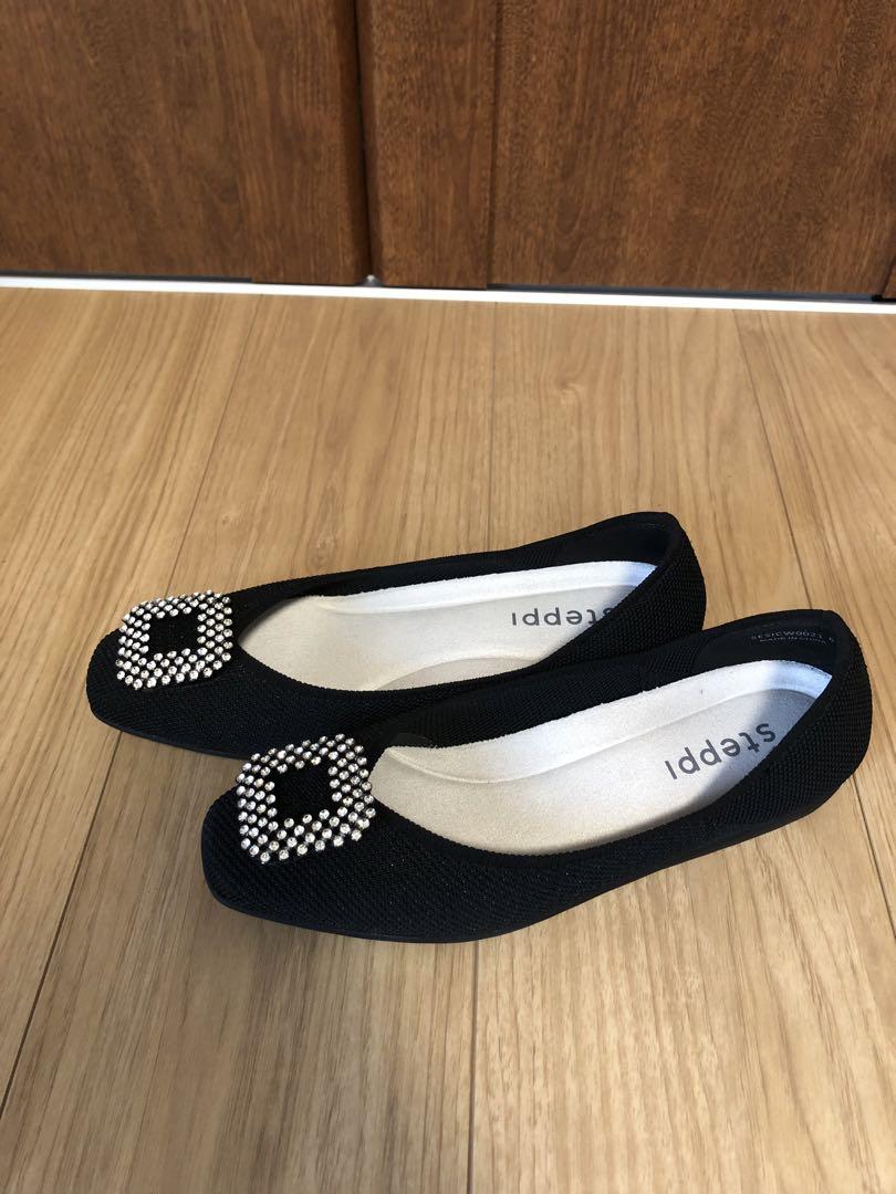 steppi ステッピ ビジュー付き スクエアパンプス ブラック 24cm