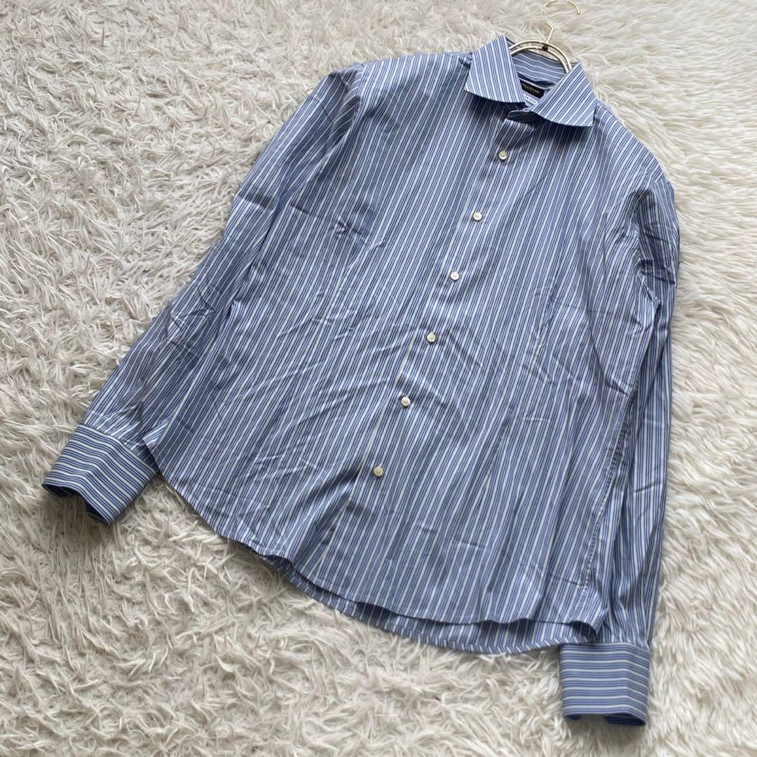 《良品》 VALENTINO 長袖シャツ ブルー 42 爽やか ストライプ
