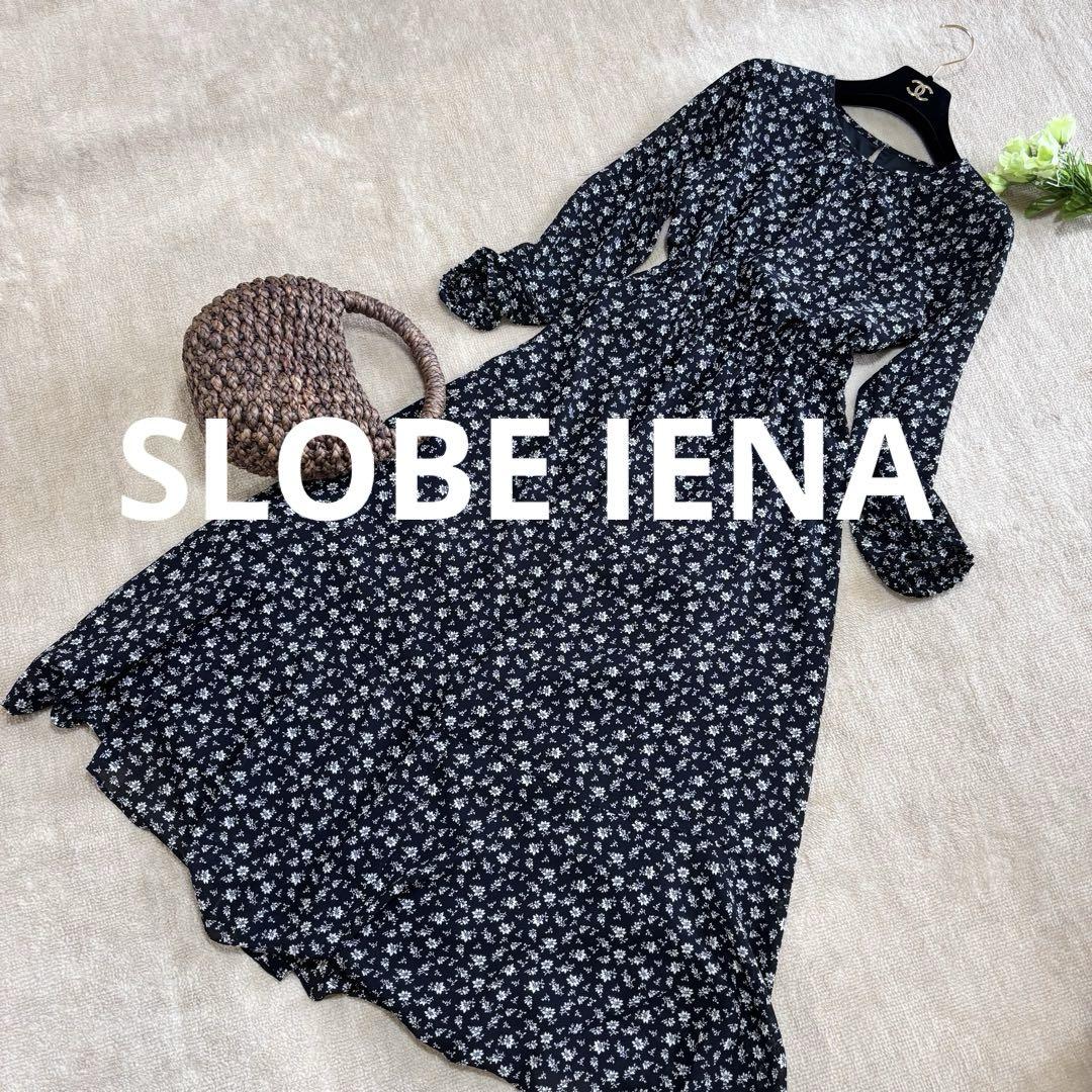 SLOBE IENA フラワープリント　ロングワンピース　モノトーン　美品
