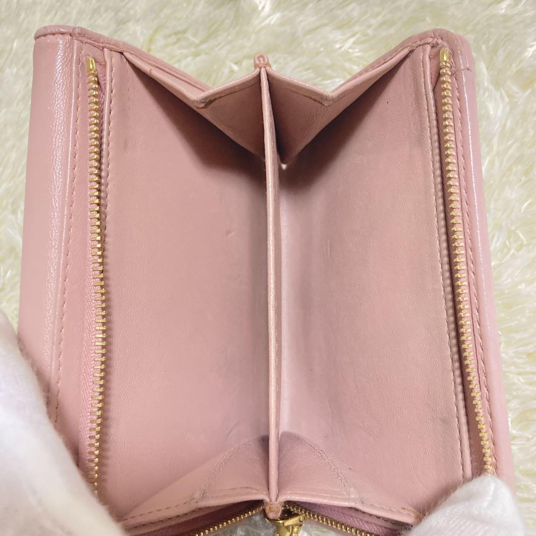 【美品】MIU MIU マテラッセ 折り財布 L字ファスナー ベージュピンク