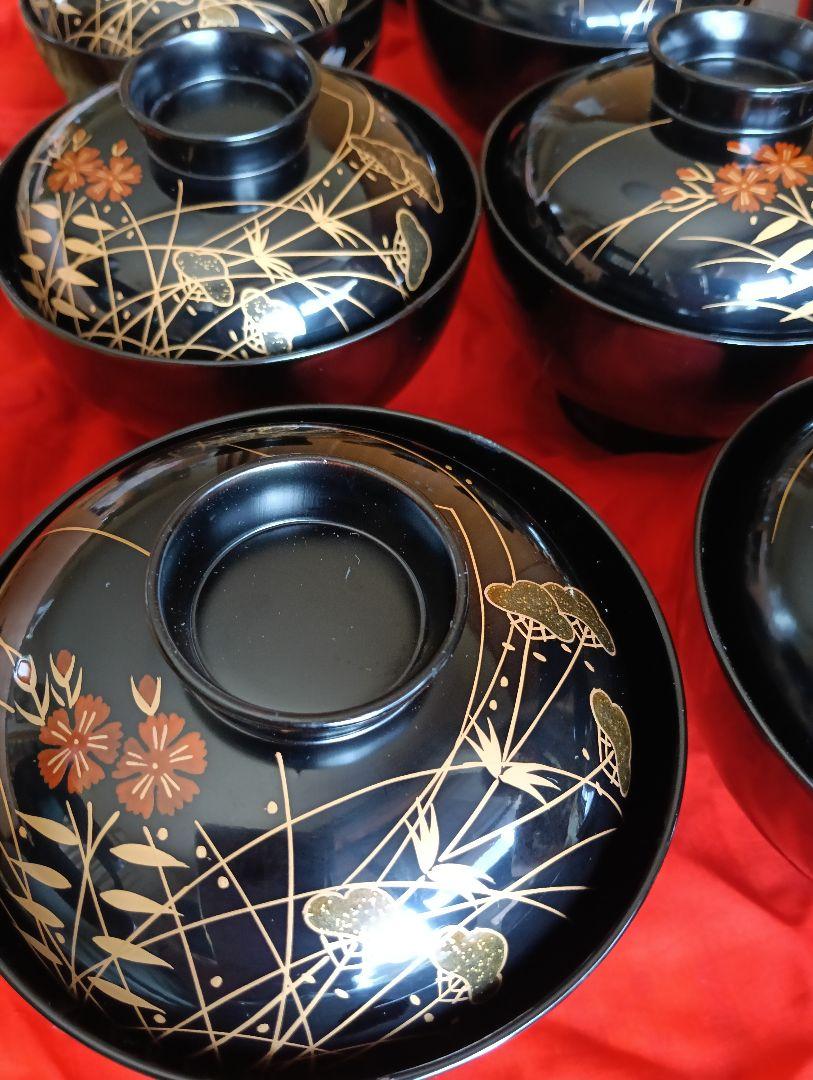 漆器　特製輪島塗　蒔絵　木製　蓋付椀　お煮物椀　吸物椀　10客　共箱 Amazon.co.jp: 謹製 漆器 輪島塗 本蒔絵 黒鉄仙 木製 蓋付椀 お