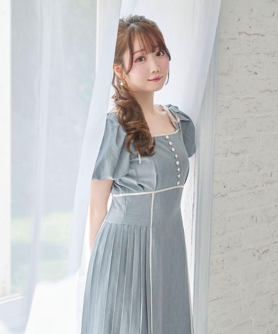 ロゼミューズside pleats piping one pieceグレー