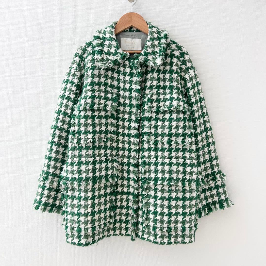 Ballsey ハウンドトゥースツイード フリンジジャケット グリーン 36M Ballsey