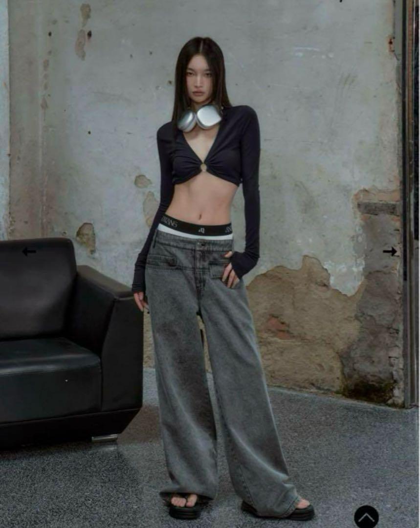 ANDWANG back cutout denim pants　gray　S