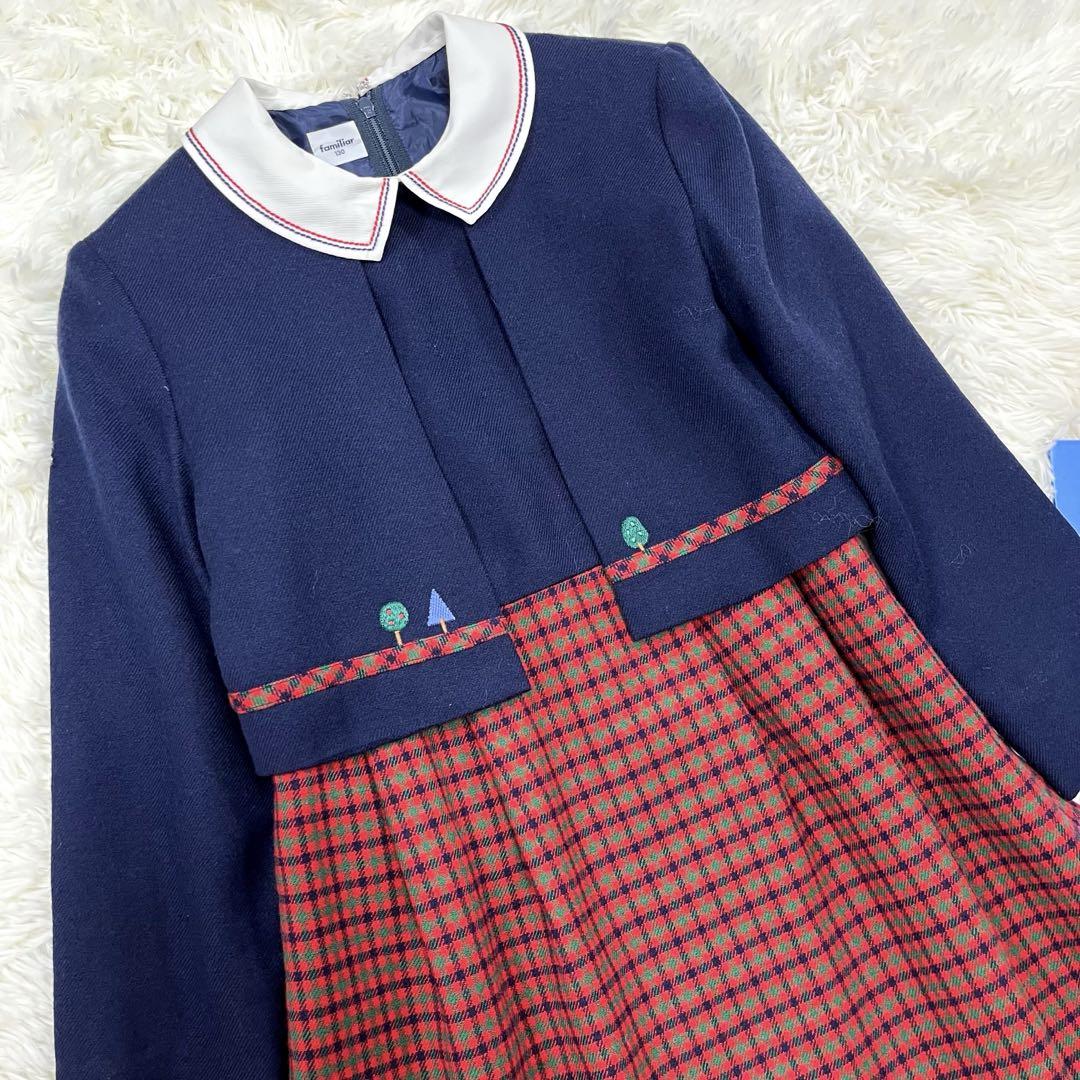 美品✨ファミリア130フォーマルアンサンブルスーツ白襟ワンピース 卒園式入学式
