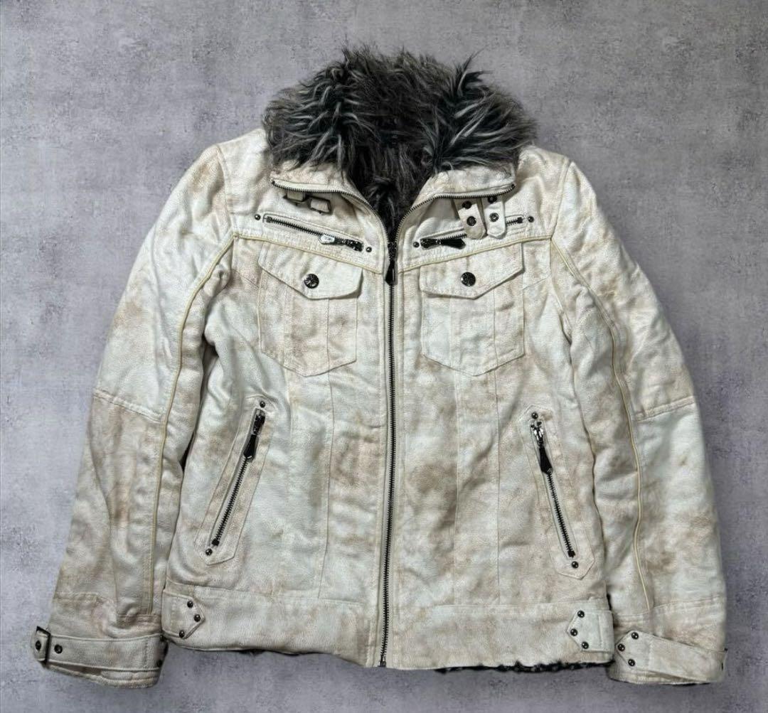 【Y2K】 fur flight jacket blouson white