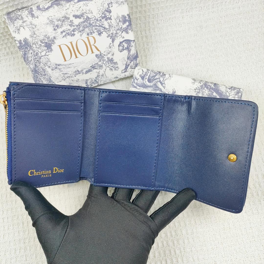 【本物保証】 Dior 三つ折り財布 ネイビー モノグラム 小物