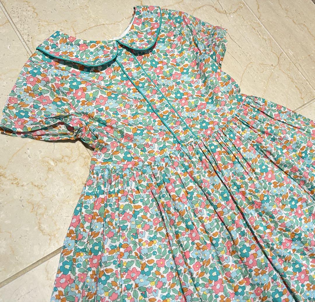 Jacadi ジャカディリバティワンピース花柄半袖丸襟6A116cm110120