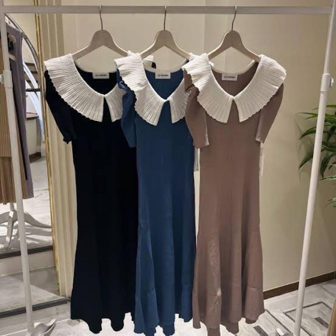 リリーブラウン アイレットカラーリブニットワンピース lily brown