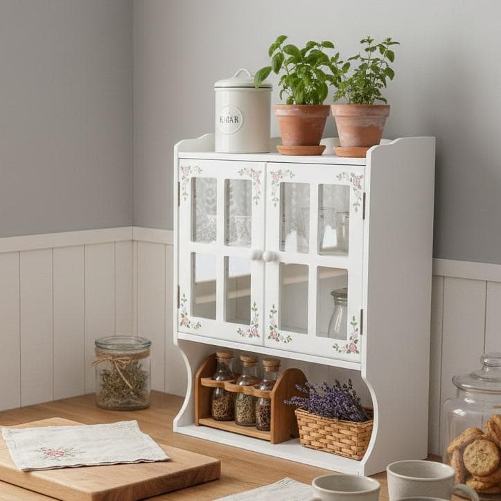 【新品】カントリー風　ローズペイント 調味料ラック カウンター上収納アウトレット木製ラック・ウッドラック