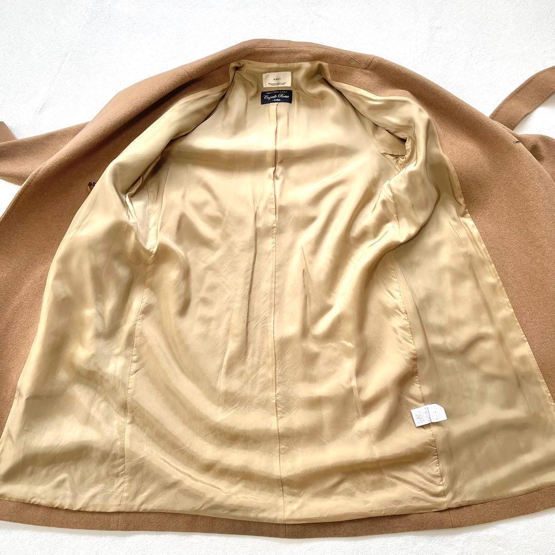 美品✨イネド ベルテッドコート ウール ロング 9号 キャメル 美品✨イネド ベルテッドコート ウール ロング 9号 キャメル