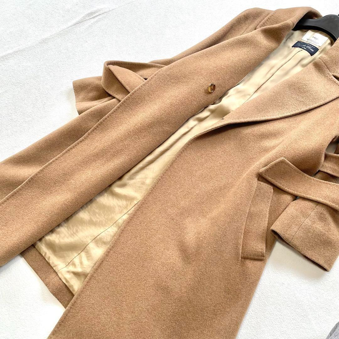 美品✨イネド ベルテッドコート ウール ロング 9号 キャメル 美品✨イネド ベルテッドコート ウール ロング 9号 キャメル