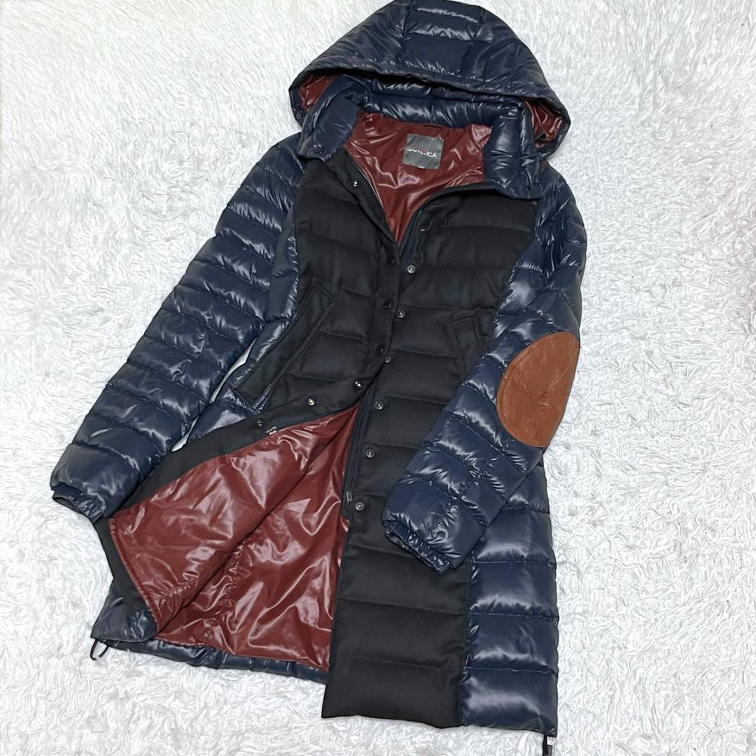 DUVETICA CENEO エルボーパッチ ウール切替 ダウンコート ネイビーM DUVETICA