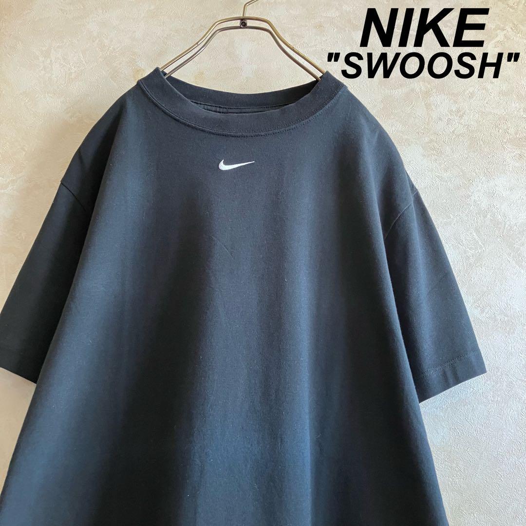 古着 ナイキ スウォッシュセンター刺繍ロゴ tシャツ 黒 L