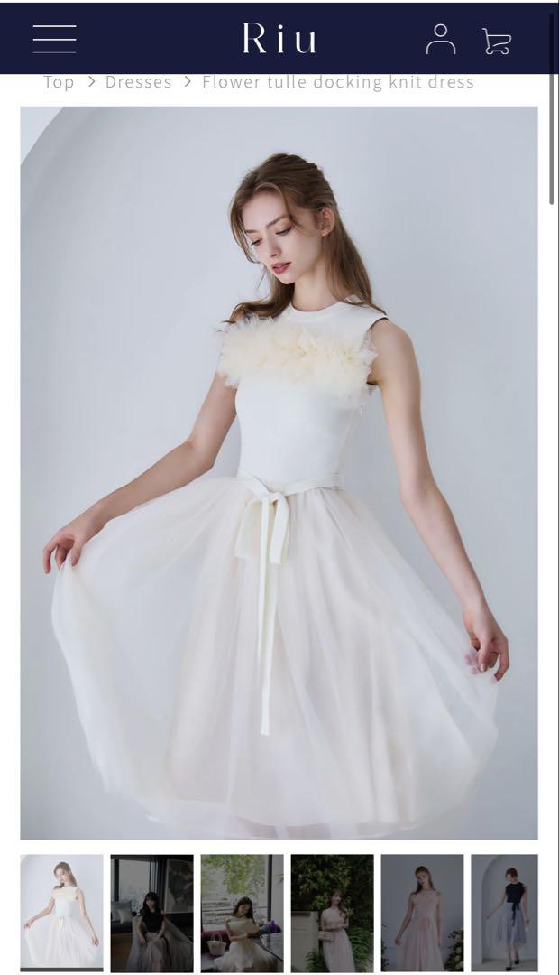 Flower tulle docking knit dress アイボリーRiu - メルカリ