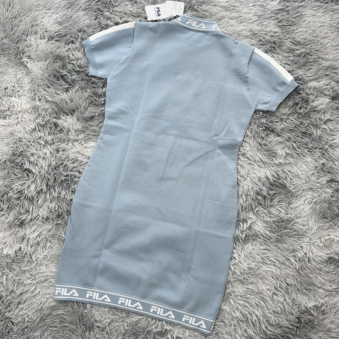 新品　フィラゴルフ　ワンピース　モックネック　水色　サマーニット　ストレッチ　M