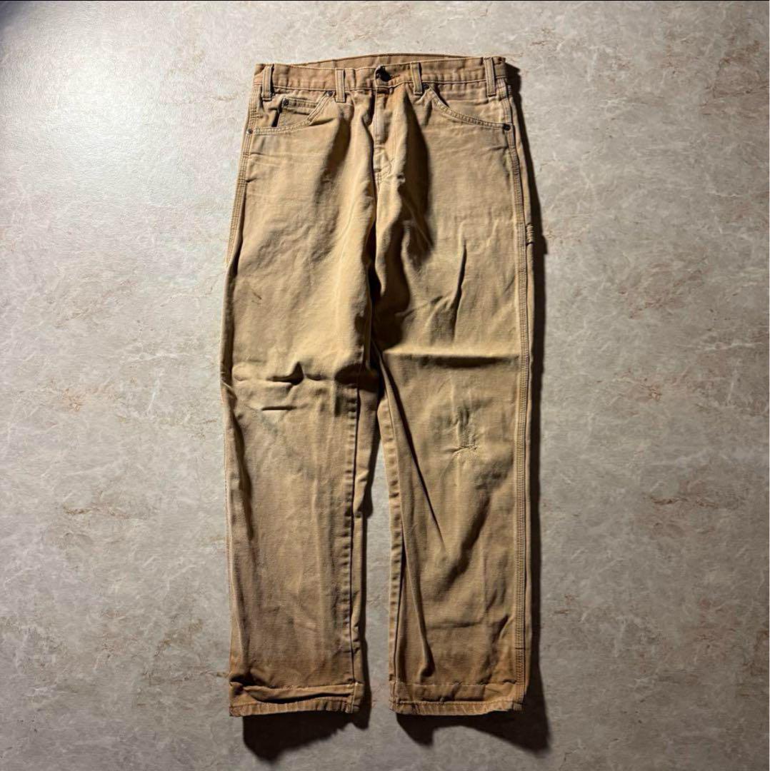 DickiesペインターワークパンツW32L32ブラウンベージュ古着フェード希少