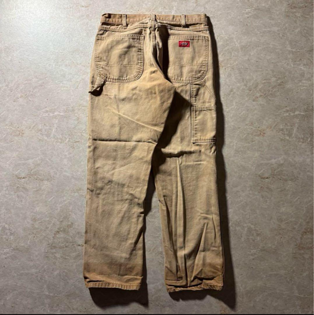 DickiesペインターワークパンツW32L32ブラウンベージュ古着フェード希少