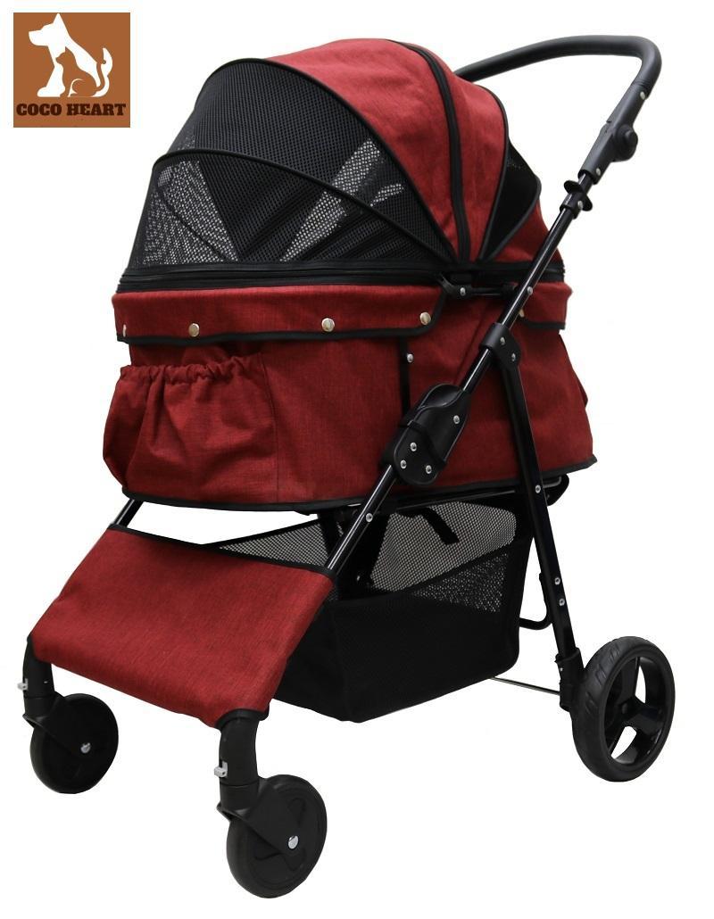 多頭用耐荷重30kg！ココハート ４輪ペットカート/甘えん坊バギーBIG ワイン