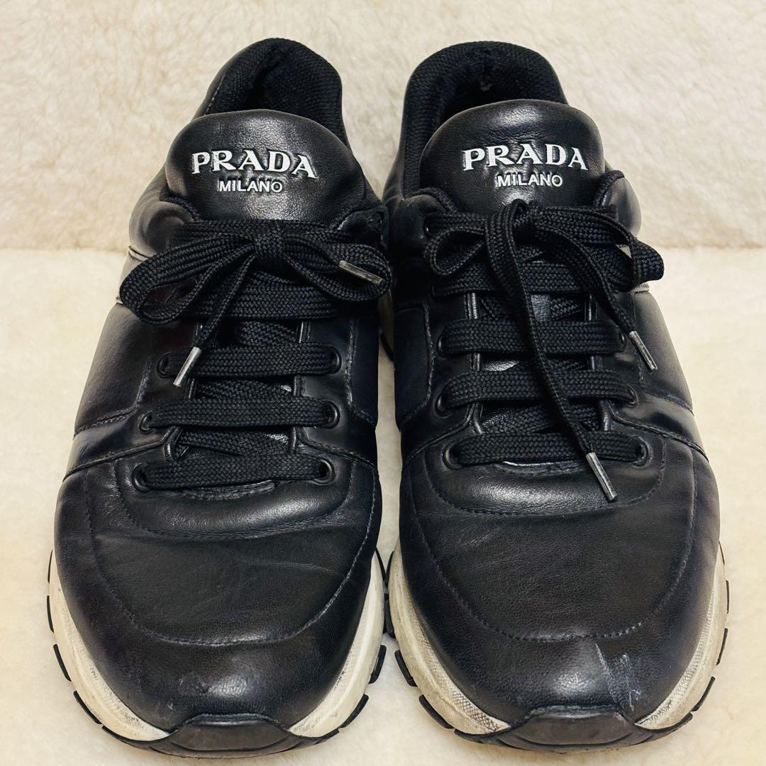 ☆ PRADA プラダ メンズ ブラックレザー スニーカー