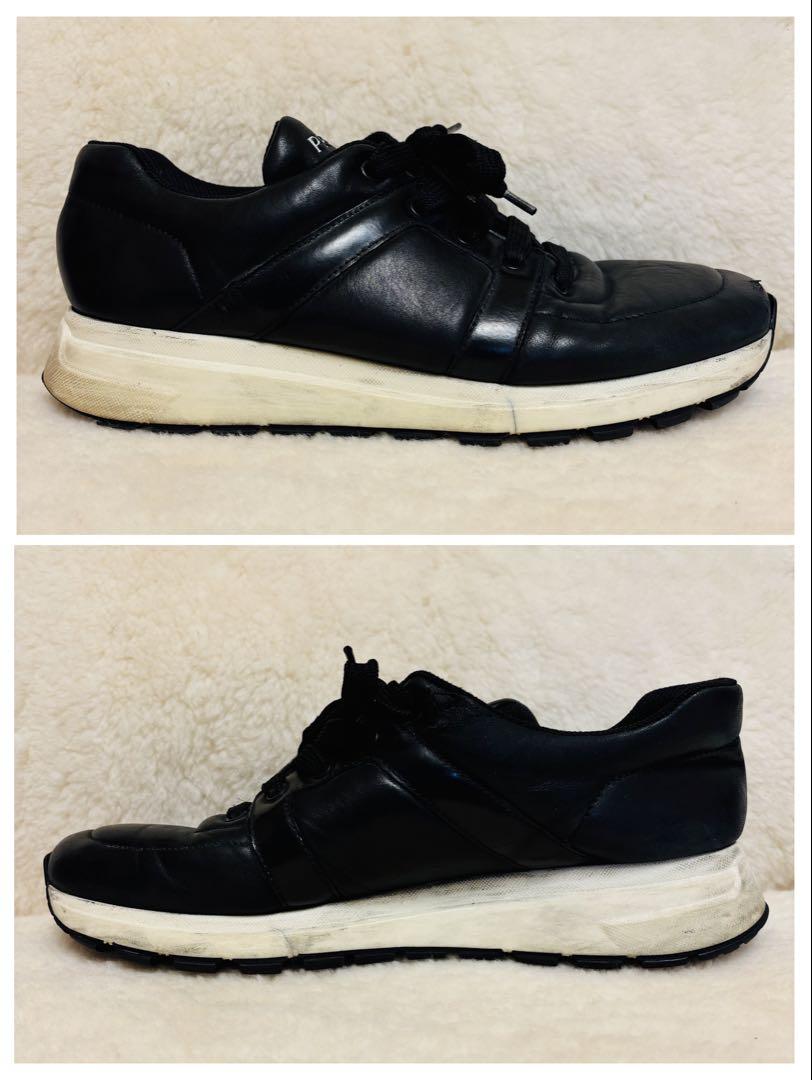☆ PRADA プラダ メンズ ブラックレザー スニーカー