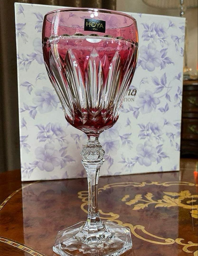 ホヤ　HOYA クリスタル　ワイングラス　ペア　ブルー　レッド　切子