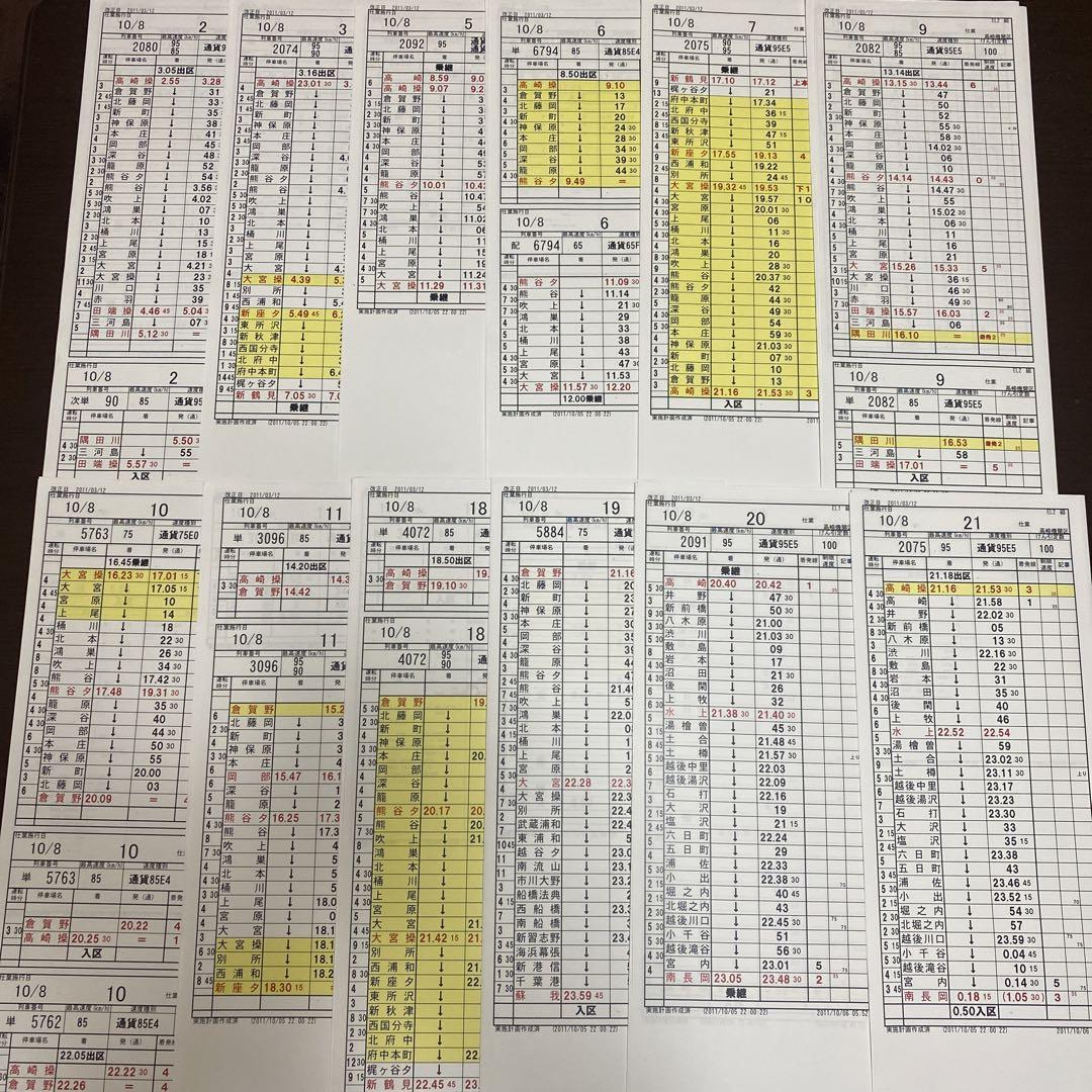 値下げ‼️JR貨物.高崎機関区10仕業分運転士時刻表