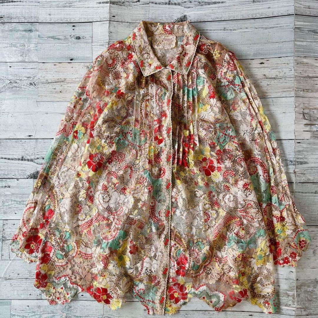 import Rossa 花柄 レース ブラウス 羽織り 夏秋　透け感 上品W1